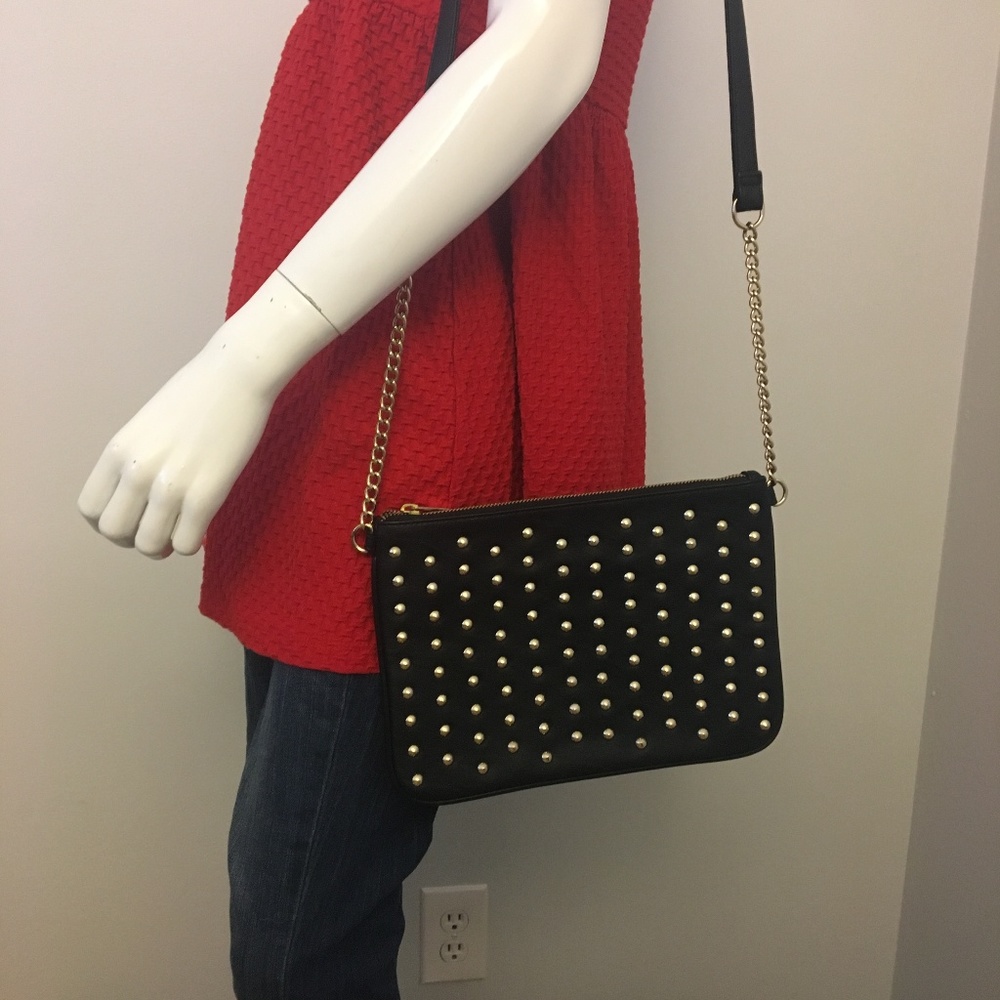 Black Crossbody with Gold studs, NWOT